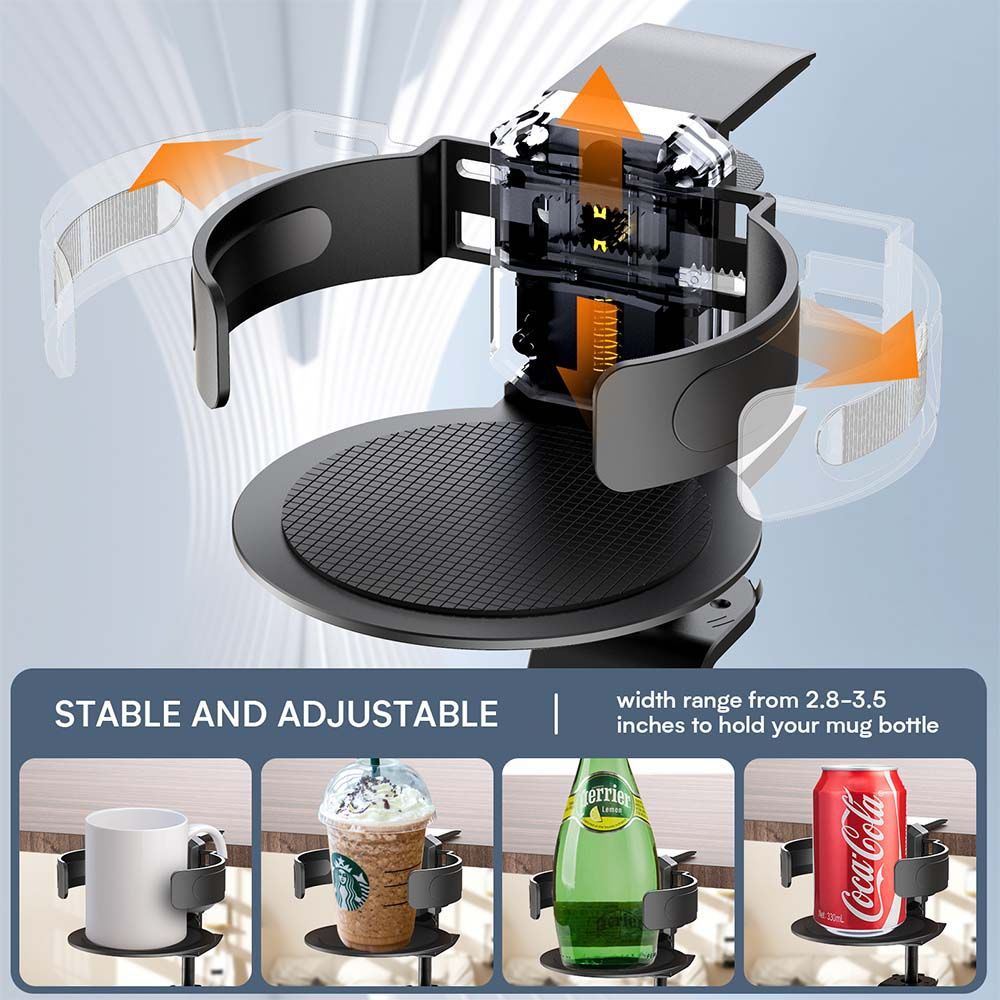 Two desktop clip-on cup holders and headphone hanger - adjustable, non-slip silicone, maximum load 15KG silver