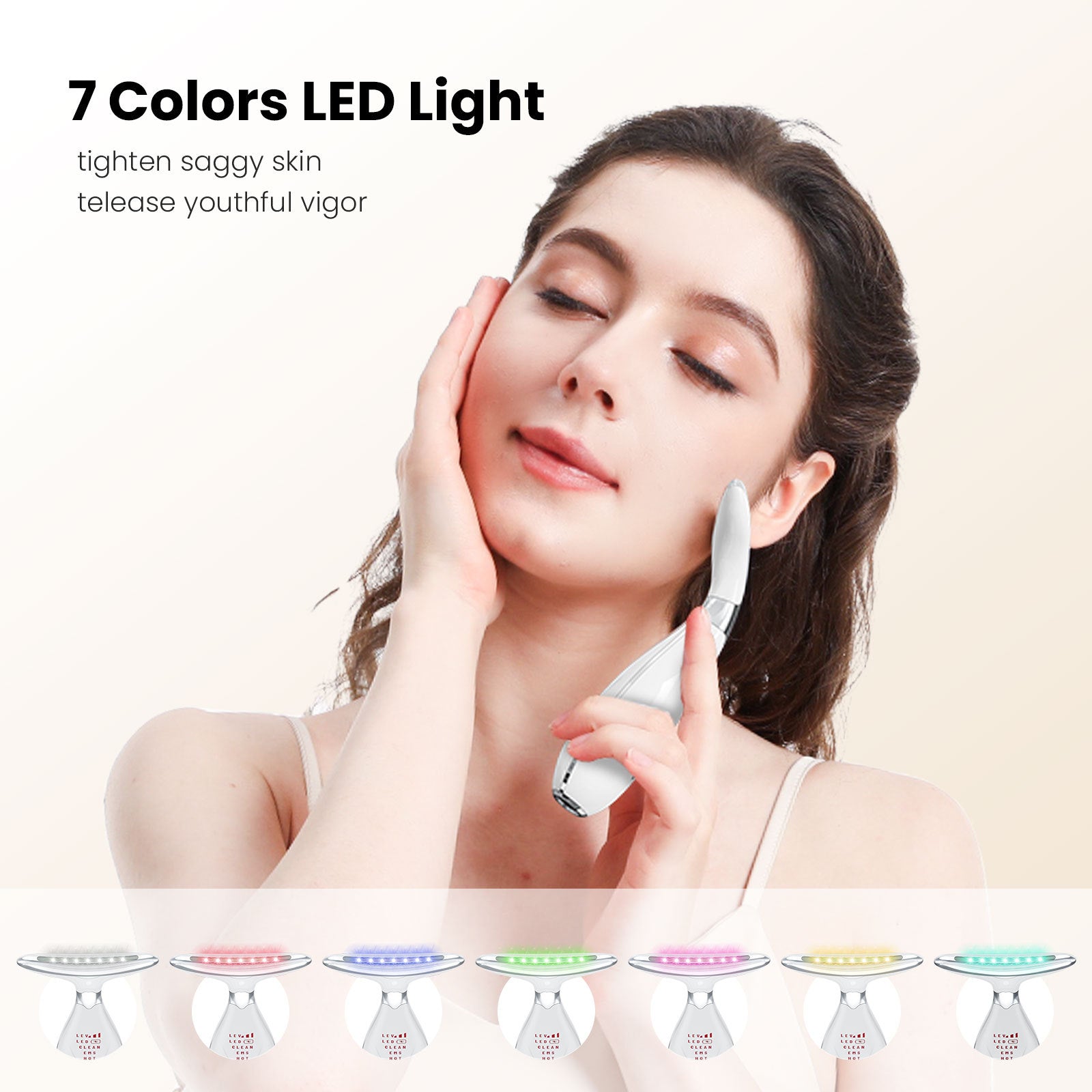 Multi-Function Facial & Neck Massager with LED Light Therapy, EMS & Warm Import - Rechargeable Skin Care Device White