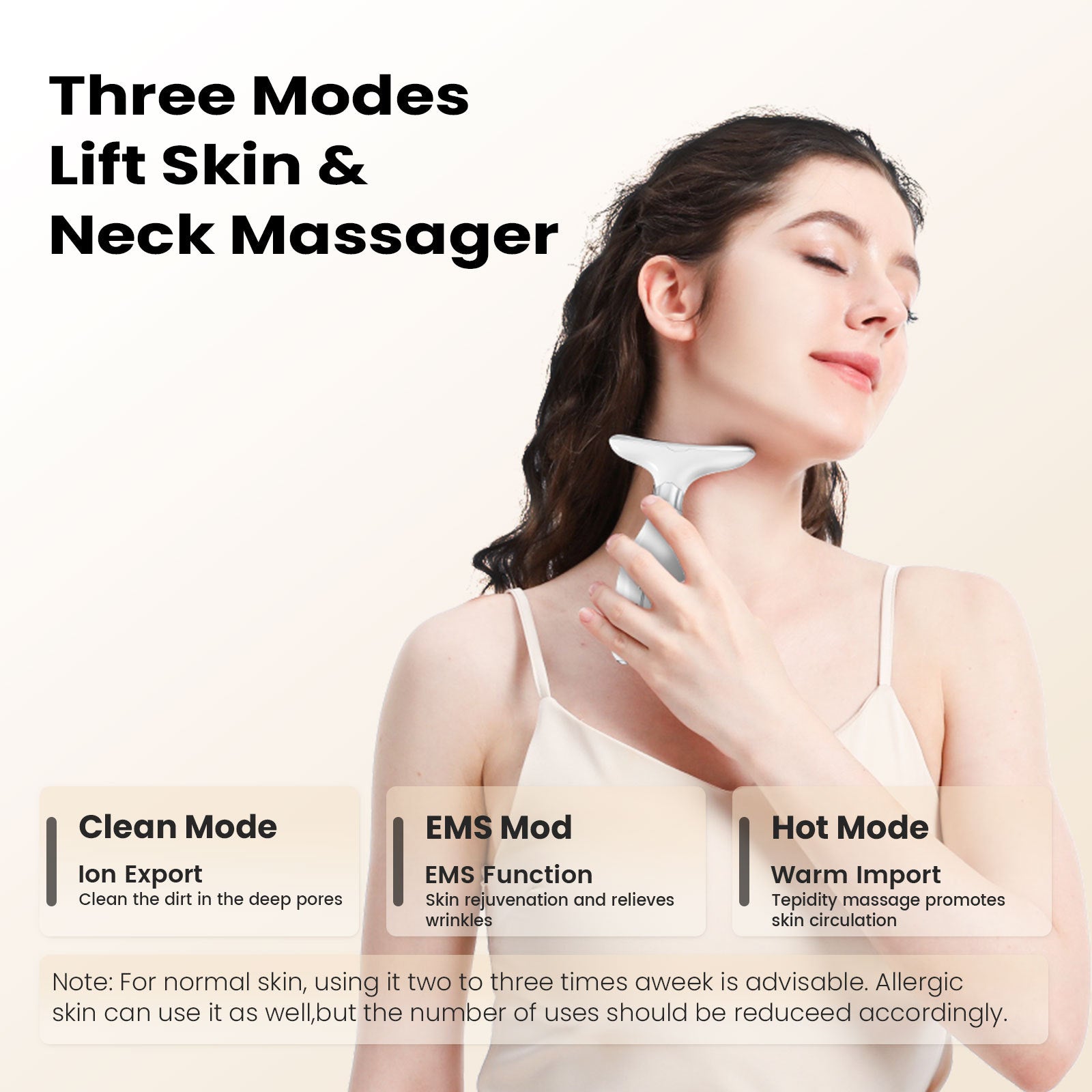 Multi-Function Facial & Neck Massager with LED Light Therapy, EMS & Warm Import - Rechargeable Skin Care Device White
