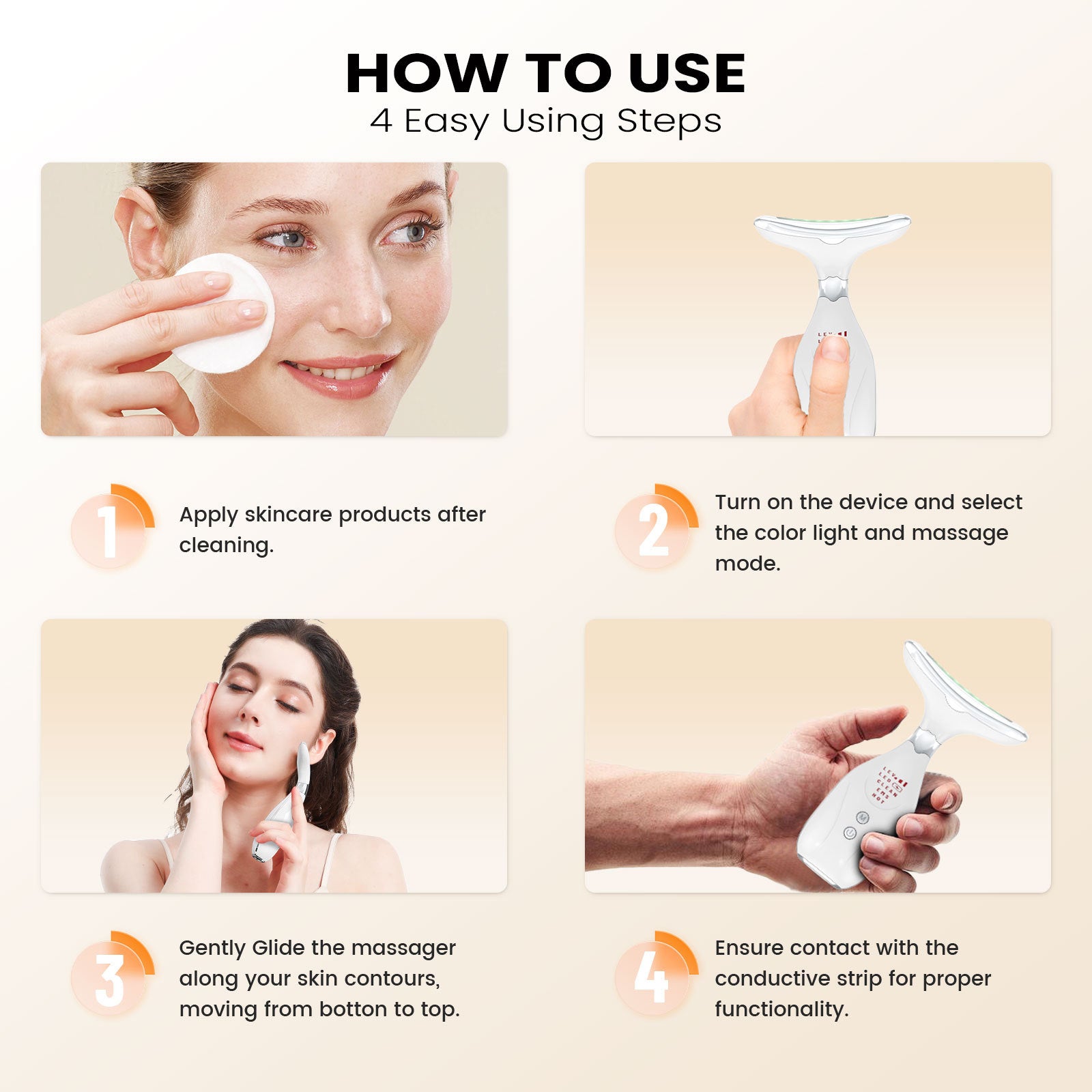 Multi-Function Facial & Neck Massager with LED Light Therapy, EMS & Warm Import - Rechargeable Skin Care Device White