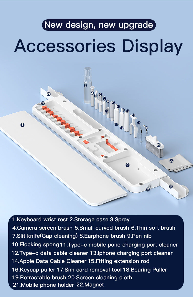 Two Multi-functional Keyboard Cleaning Kit & Ergonomic Wrist Rest with Integrated Storage White
