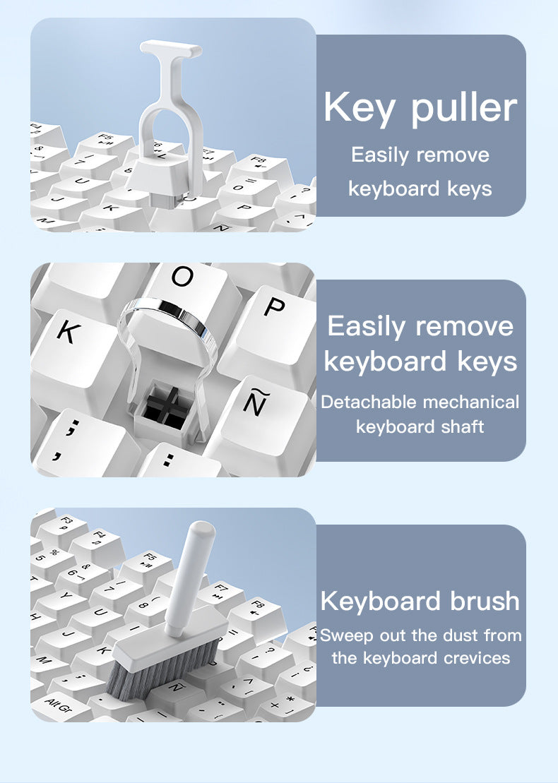 Two Multi-functional Keyboard Cleaning Kit & Ergonomic Wrist Rest with Integrated Storage White