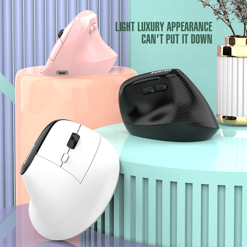 Two Ergonomic Vertical Wireless Mouse - Dual Mode 2.4G & Bluetooth , 5 Adjustable DPI, Silent Clicks, Rechargeable white