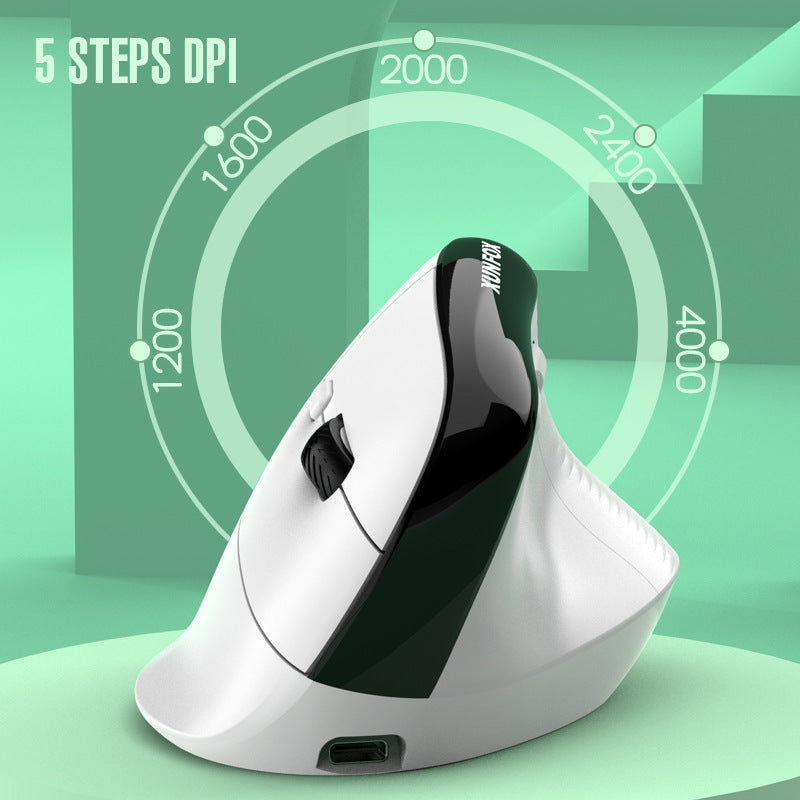 Two Ergonomic Vertical Wireless Mouse - Dual Mode 2.4G & Bluetooth , 5 Adjustable DPI, Silent Clicks, Rechargeable white