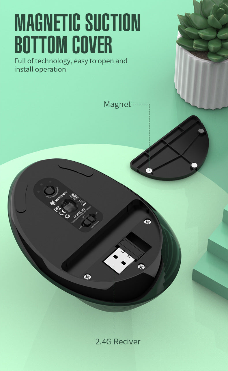 Two Ergonomic Vertical Wireless Mouse - Dual Mode 2.4G & Bluetooth , 5 Adjustable DPI, Silent Clicks, Rechargeable white