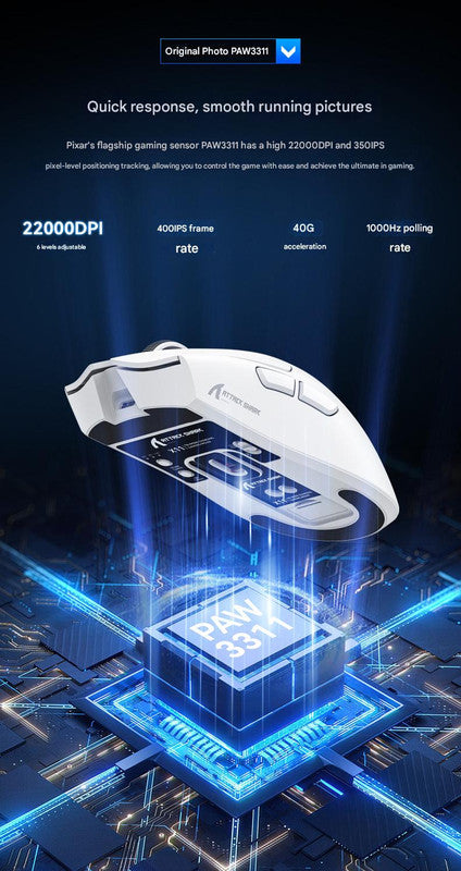 High-Performance Tri-Mode Wireless Gaming Mouse - 22000 DPI, Rechargeable, with RGB Charging Dock white