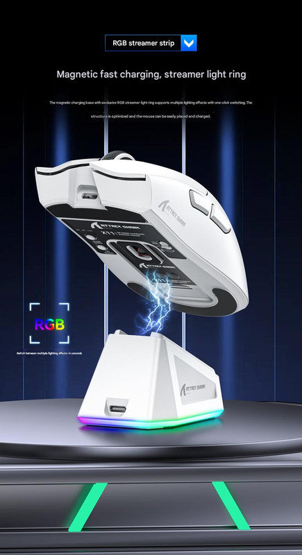 High-Performance Tri-Mode Wireless Gaming Mouse - 22000 DPI, Rechargeable, with RGB Charging Dock red