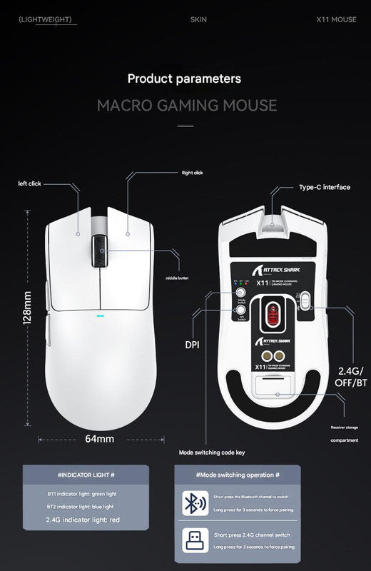High-Performance Tri-Mode Wireless Gaming Mouse - 22000 DPI, Rechargeable, with RGB Charging Dock red