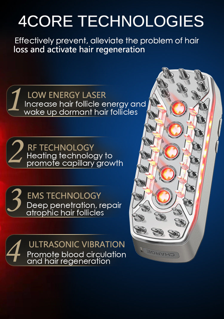 Advanced 4-in-1 Hair Growth Comb with LLLT, RF, EMS & Vibration Massage White