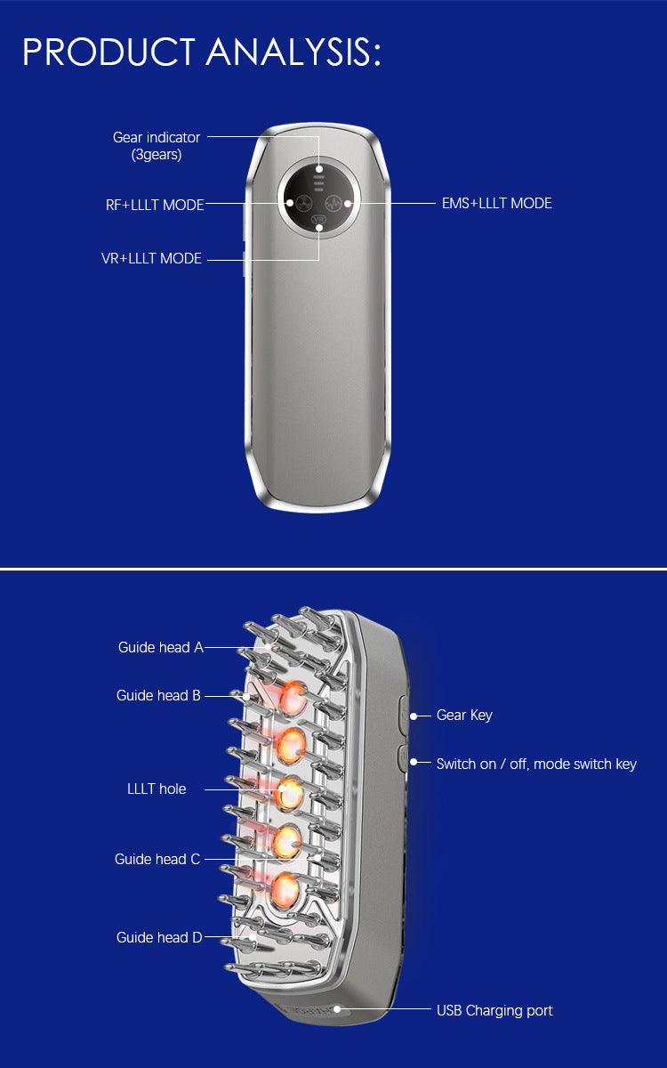 Advanced 4-in-1 Hair Growth Comb with LLLT, RF, EMS & Vibration Massage White