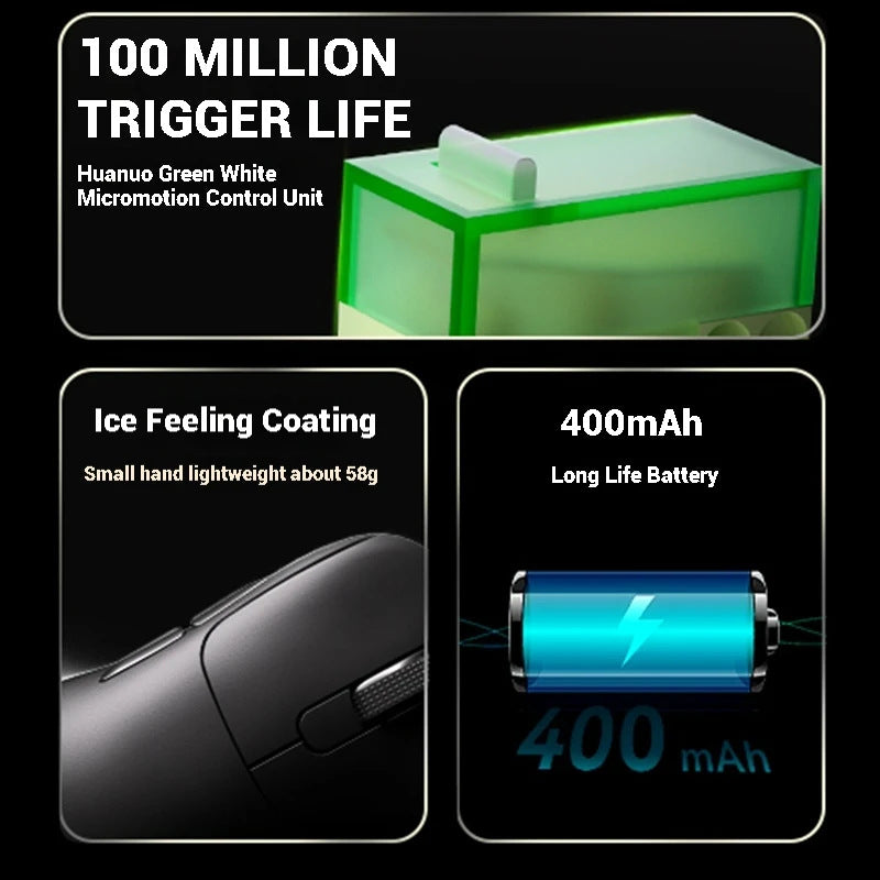 Tri-Mode Wireless Gaming Mouse with 8000Hz Polling Rate, PAW3950 Sensor & Magnetic Charging Dock black