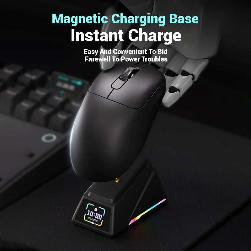 Tri-Mode Wireless Gaming Mouse with 8000Hz Polling Rate, PAW3950 Sensor & Magnetic Charging Dock White