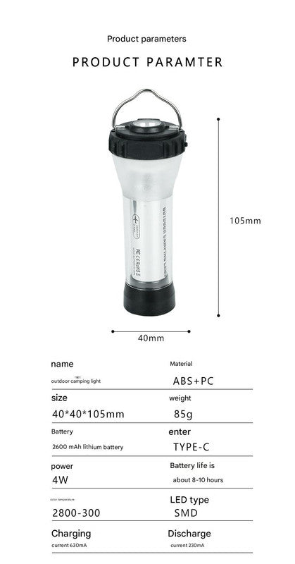 Portable Outdoor Camping Lantern with Tripod Stand, Soft Light Diffuser & USB-C Charging black