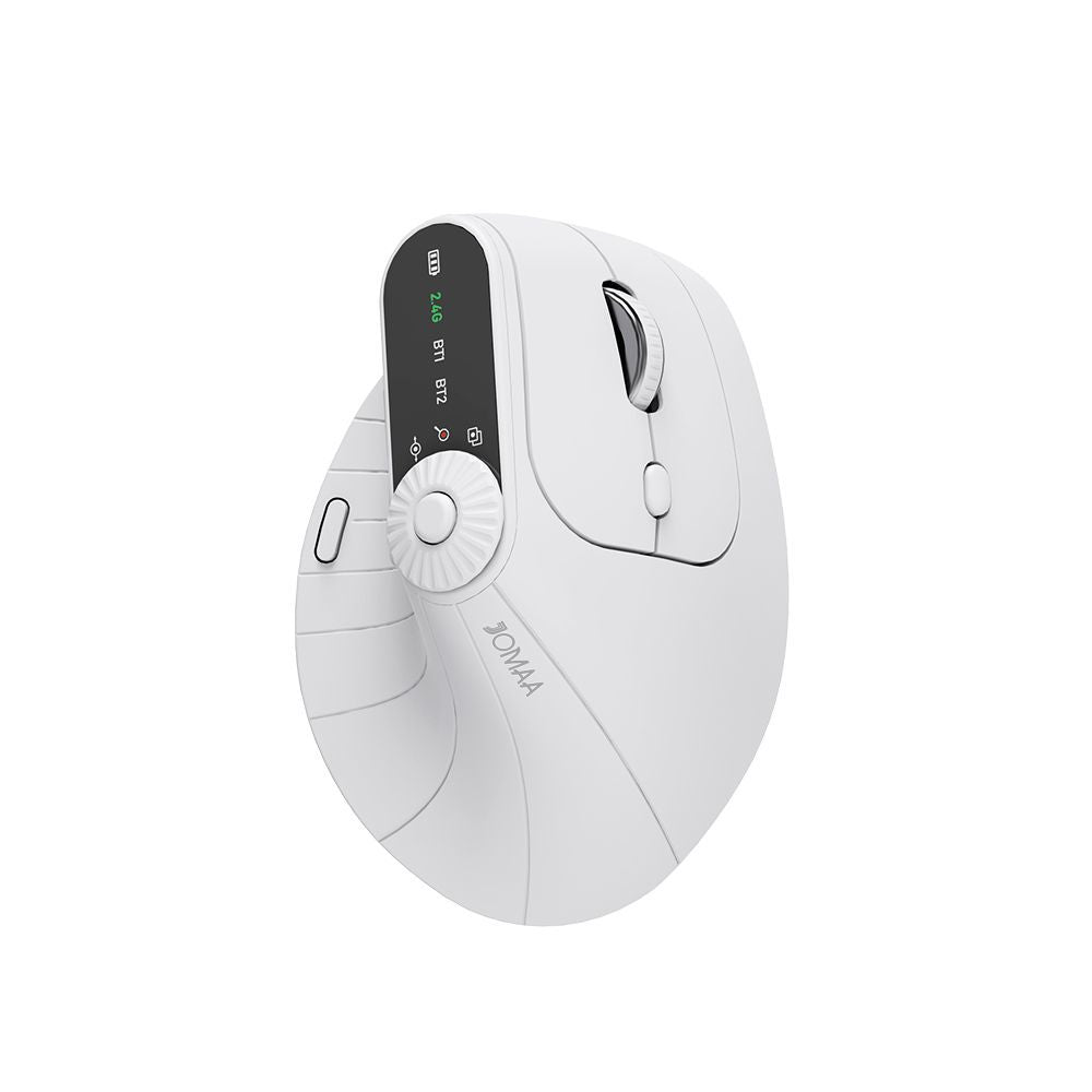 Ergonomic Vertical Mouse - 2.4G/Bluetooth Multi-Mode, LED Display, 57-Degree Angle, & 400mAh Battery White