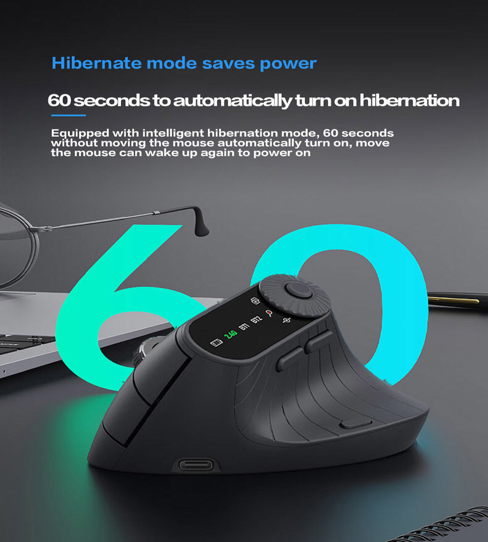 Ergonomic Vertical Mouse - 2.4G/Bluetooth Multi-Mode, LED Display, 57-Degree Angle, & 400mAh Battery White