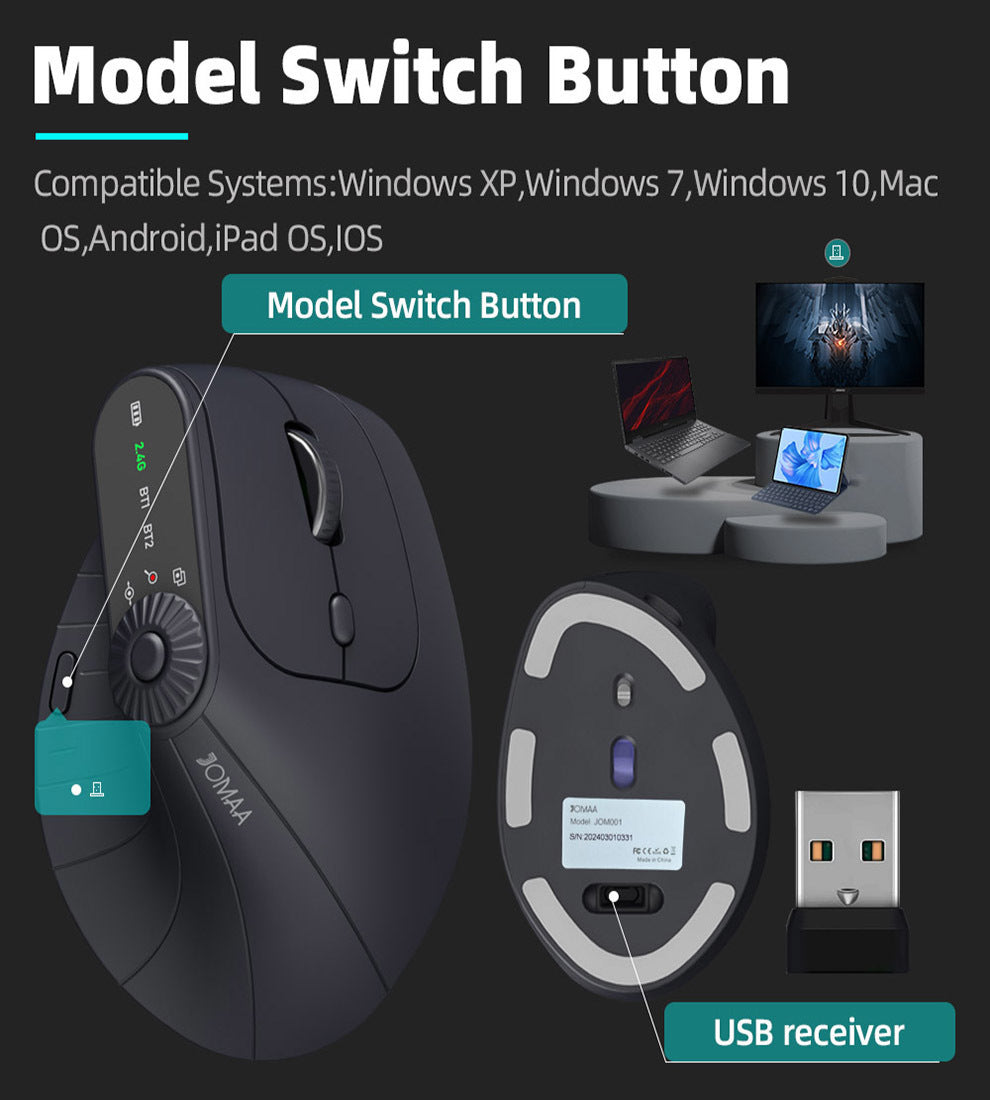Ergonomic Vertical Mouse - 2.4G/Bluetooth Multi-Mode, LED Display, 57-Degree Angle, & 400mAh Battery Purple
