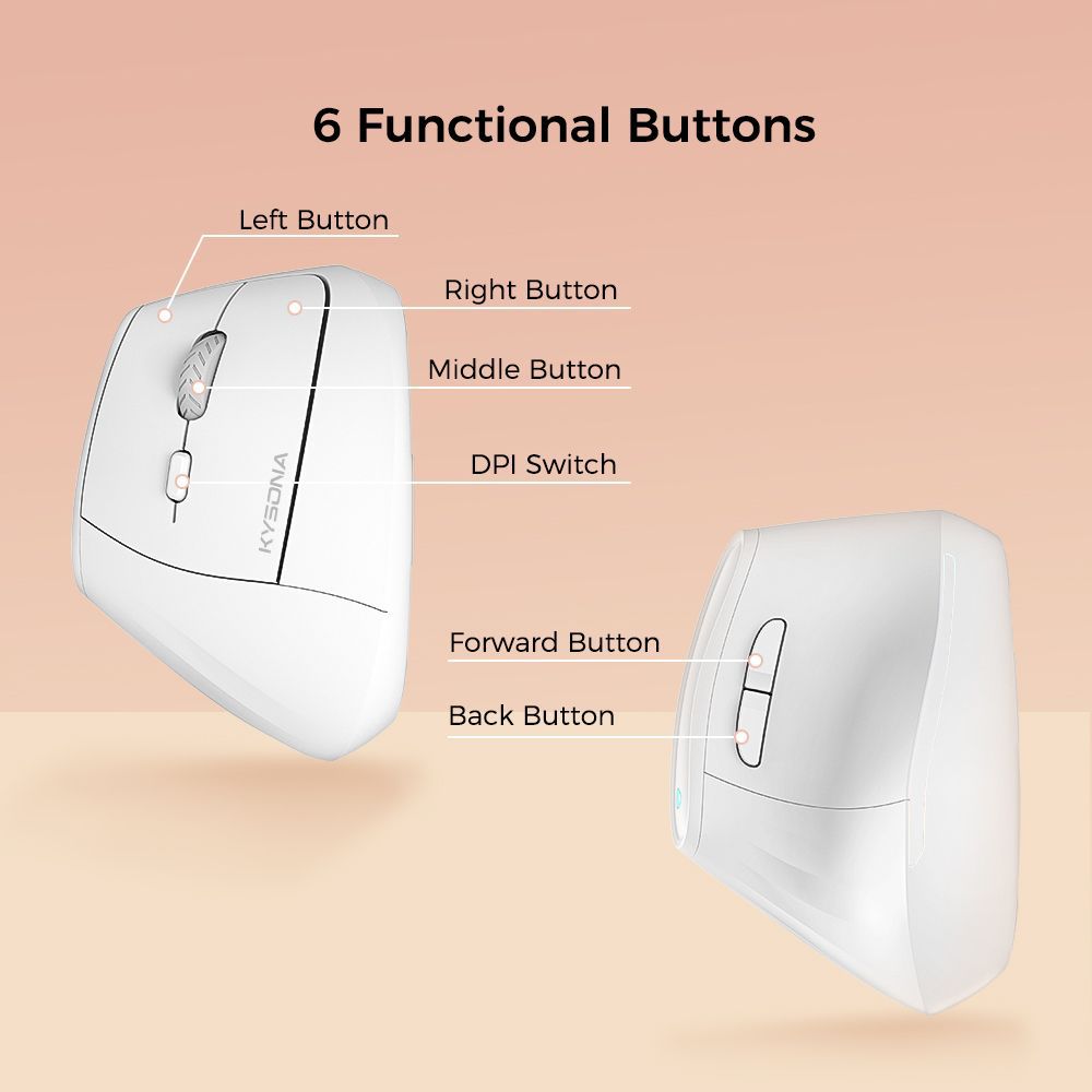 Ergonomic Vertical Mouse - Multi-Device Bluetooth5.0 & 2.4G Wireless, Adjustable DPI, Silent Click pale pinkish gray