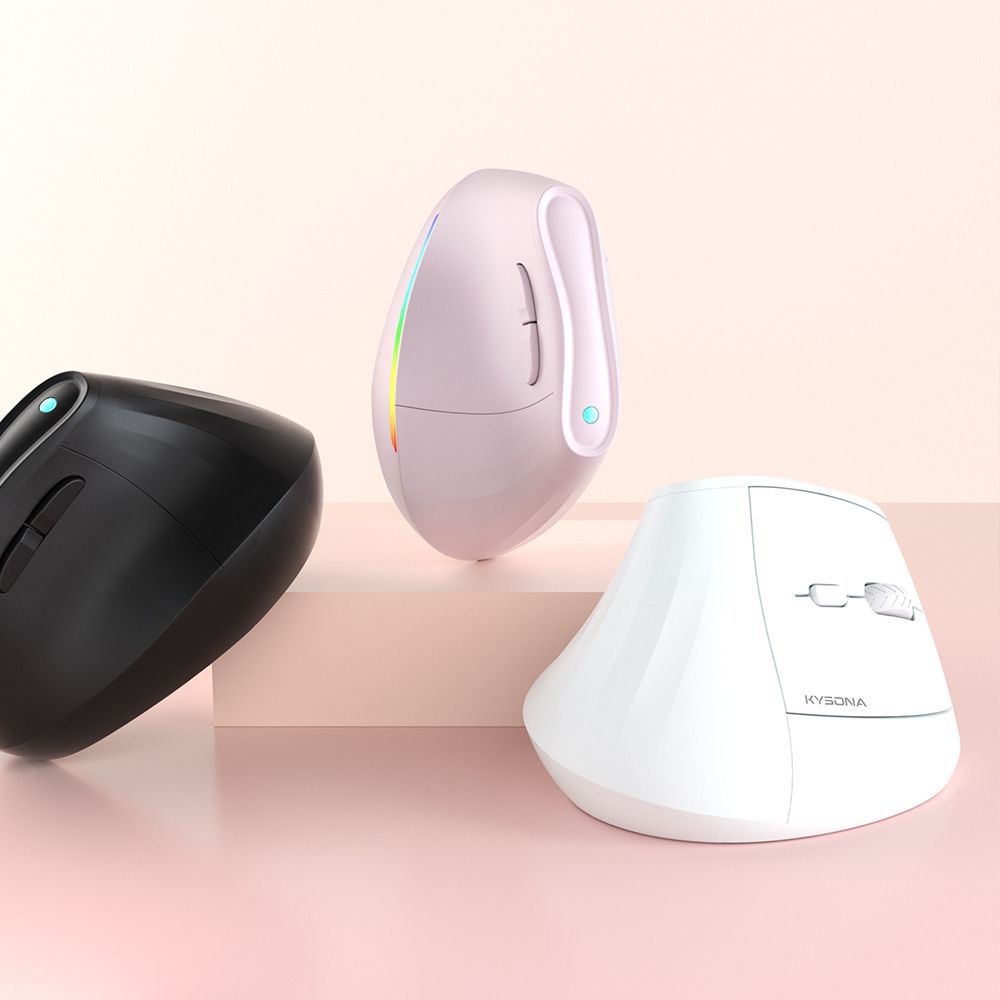 Ergonomic Vertical Mouse - Multi-Device Bluetooth5.0 & 2.4G Wireless, Adjustable DPI, Silent Click pale pinkish gray