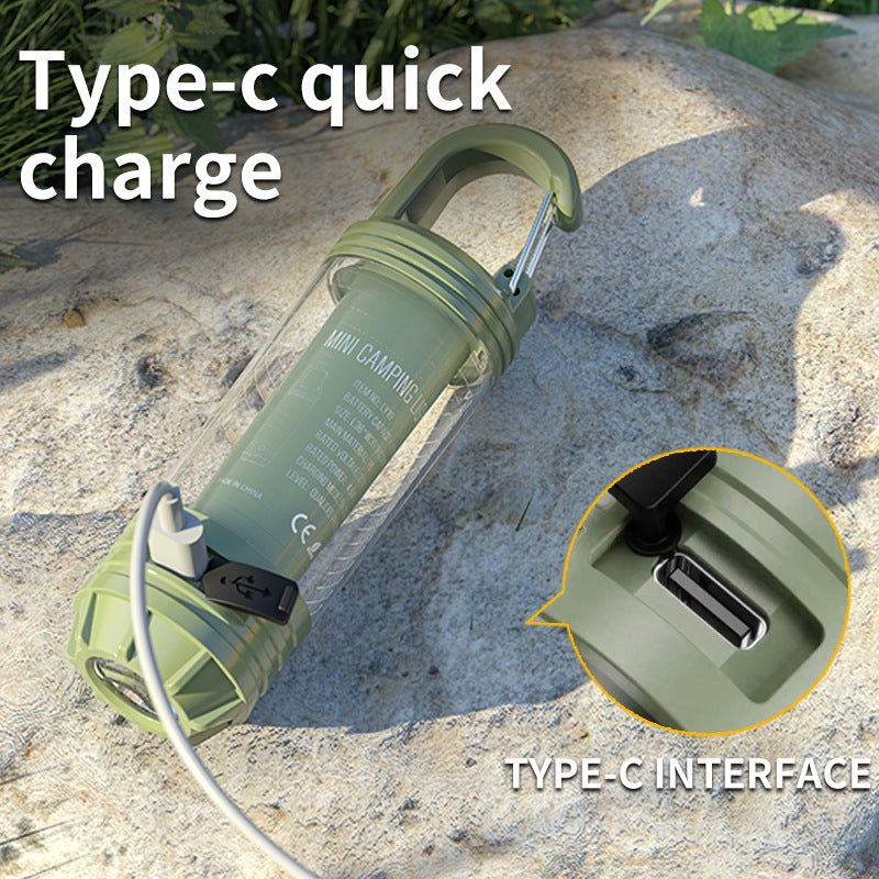 Tri-Color Portable Camping Lantern & Flashlight - Rechargeable, 360°Ambient Light & Hook Design Khaki