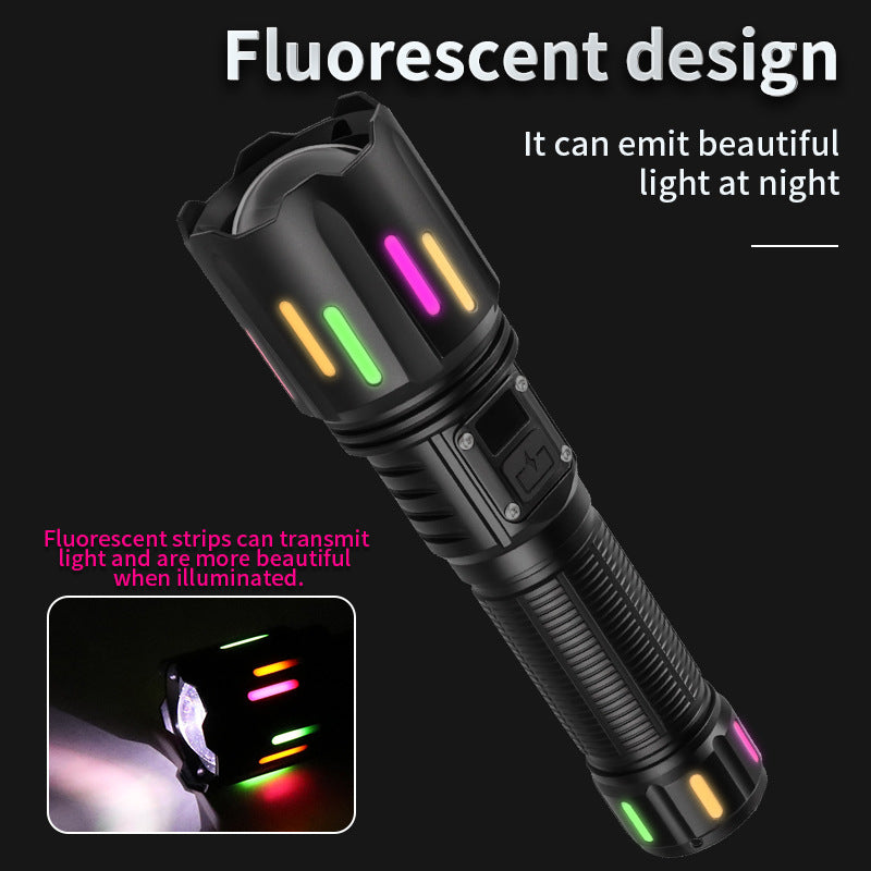 30W High Brightness LED Flashlight with Digital Display & Fluorescent Design - USB Rechargeable, 800-1200M Range black+One 18650 battery