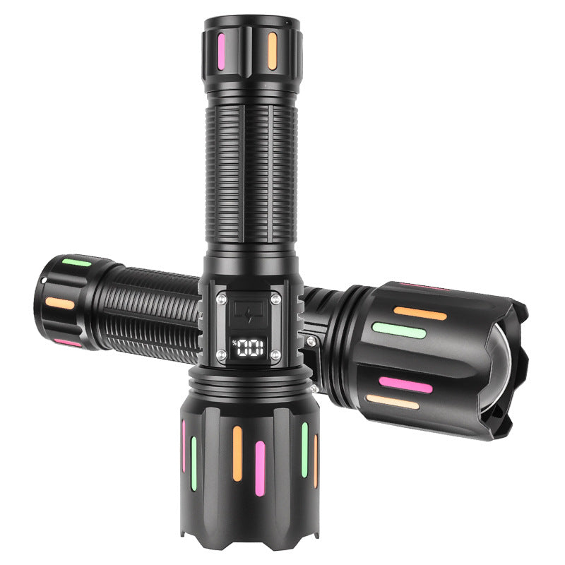 30W High Brightness LED Flashlight with Digital Display & Fluorescent Design - USB Rechargeable, 800-1200M Range black+One 18650 battery