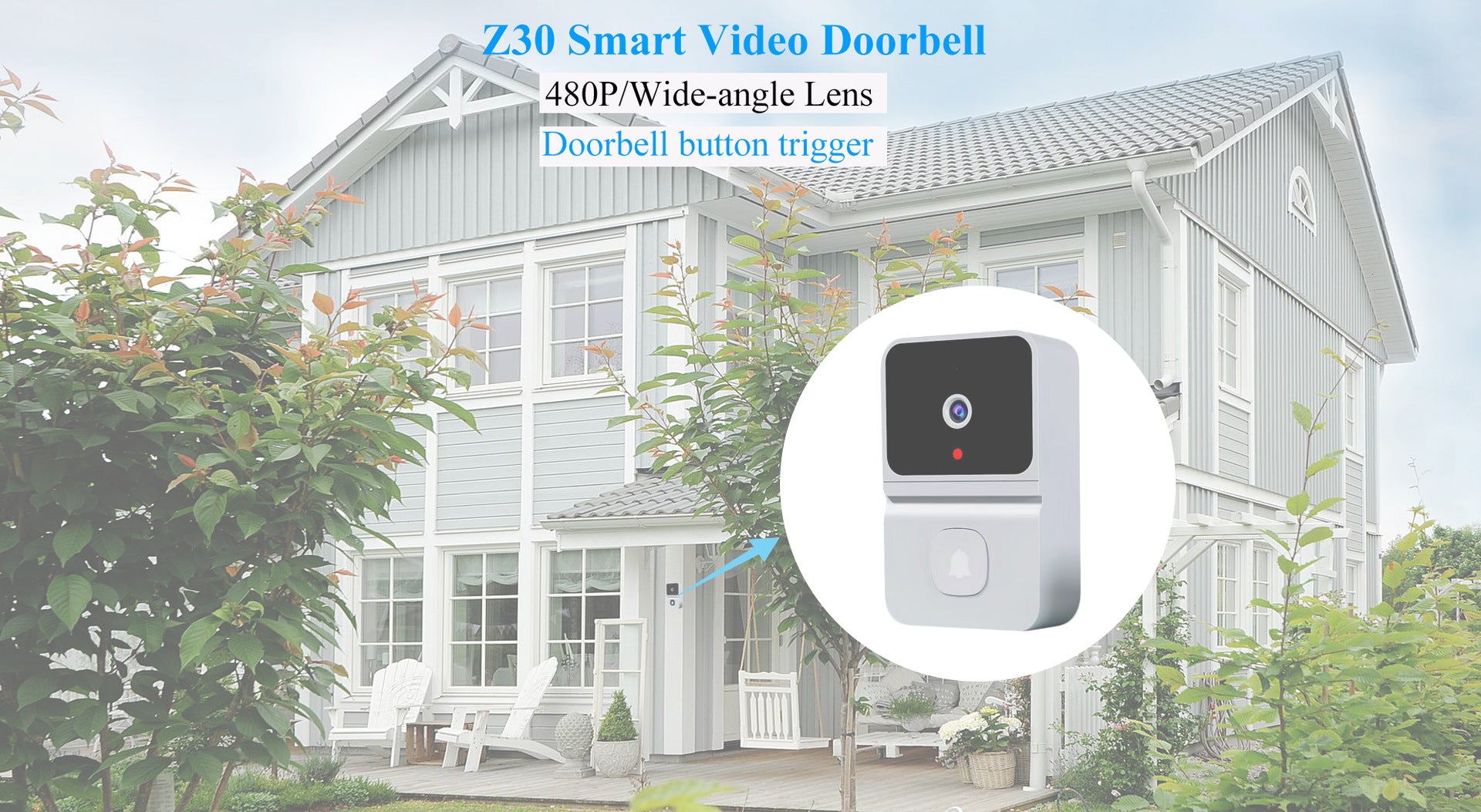 Mini Smart Video Doorbell - 480P Wide-Angle Lens, Two-Way Audio & Night Vision black