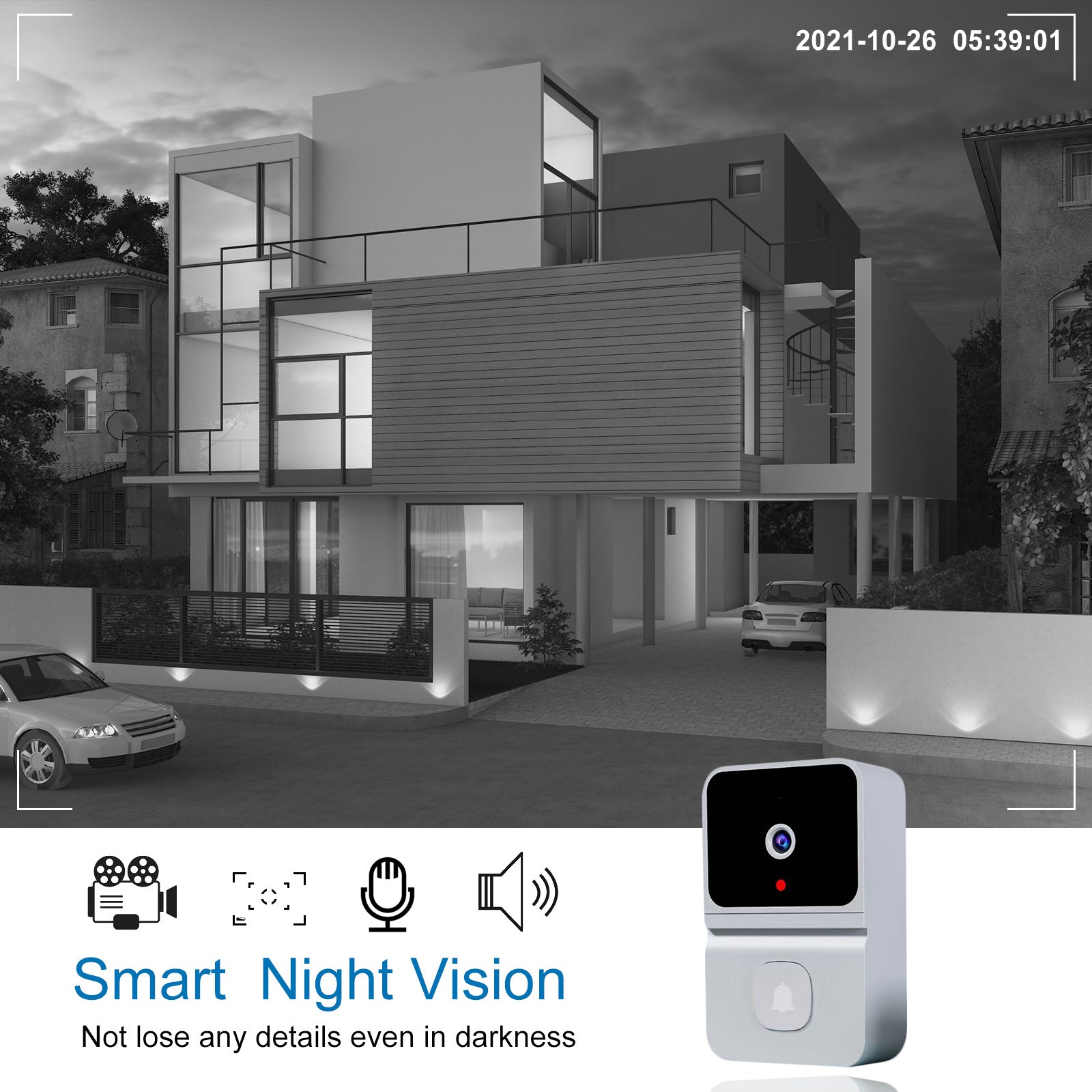 Mini Smart Video Doorbell - 480P Wide-Angle Lens, Two-Way Audio & Night Vision black