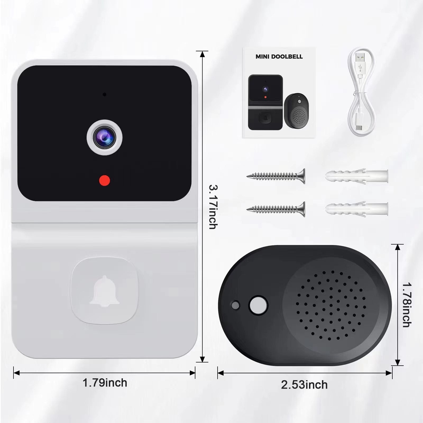 Mini Smart Video Doorbell - 480P Wide-Angle Lens, Two-Way Audio & Night Vision white