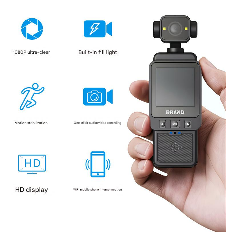 Compact Body Camera with 180° Rotatable Lens, Night Vision, WiFi & Built-in Fill Lights black+64G