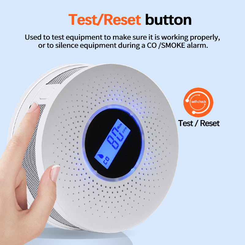 2-in-1 Smoke & Carbon Monoxide Detector with LCD Display - Real-Time Monitoring & Loud Alarm White