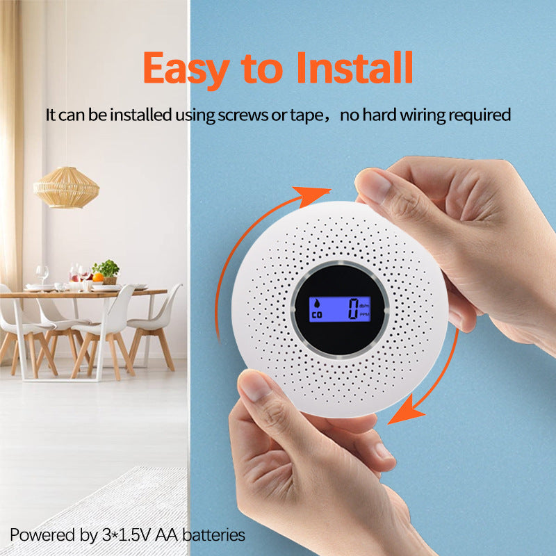 2-in-1 Smoke & Carbon Monoxide Detector with LCD Display - Real-Time Monitoring & Loud Alarm White