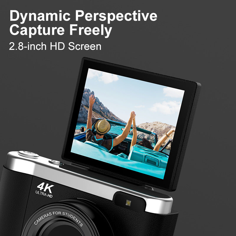 4K Ultra HD Digital Camera - 75MP, 2.8-inch Rotatable Screen, Auto Focus & Built-in Flash black