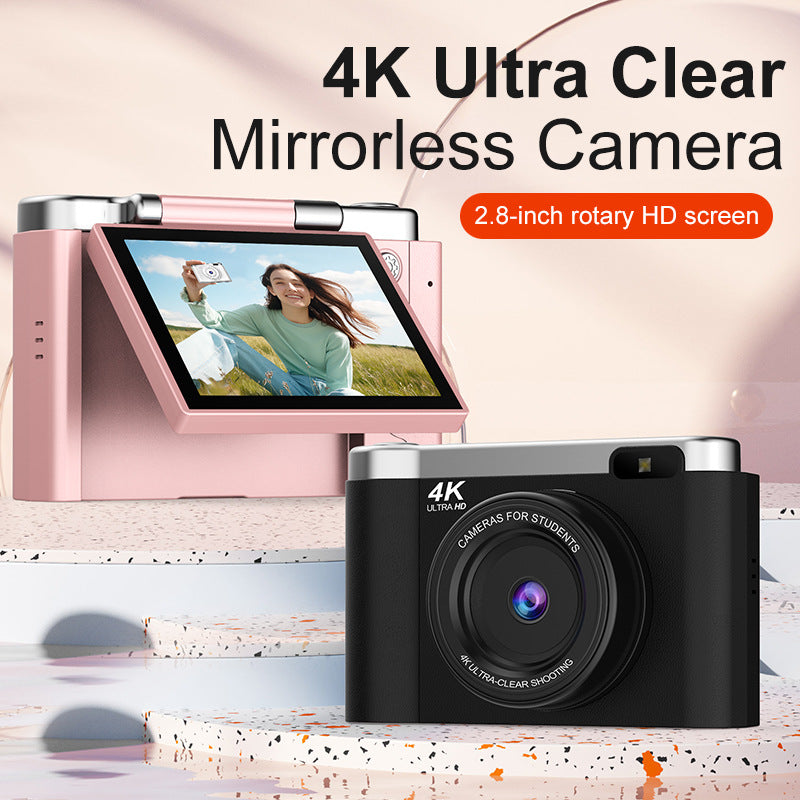 4K Ultra HD Digital Camera - 75MP, 2.8-inch Rotatable Screen, Auto Focus & Built-in Flash pink