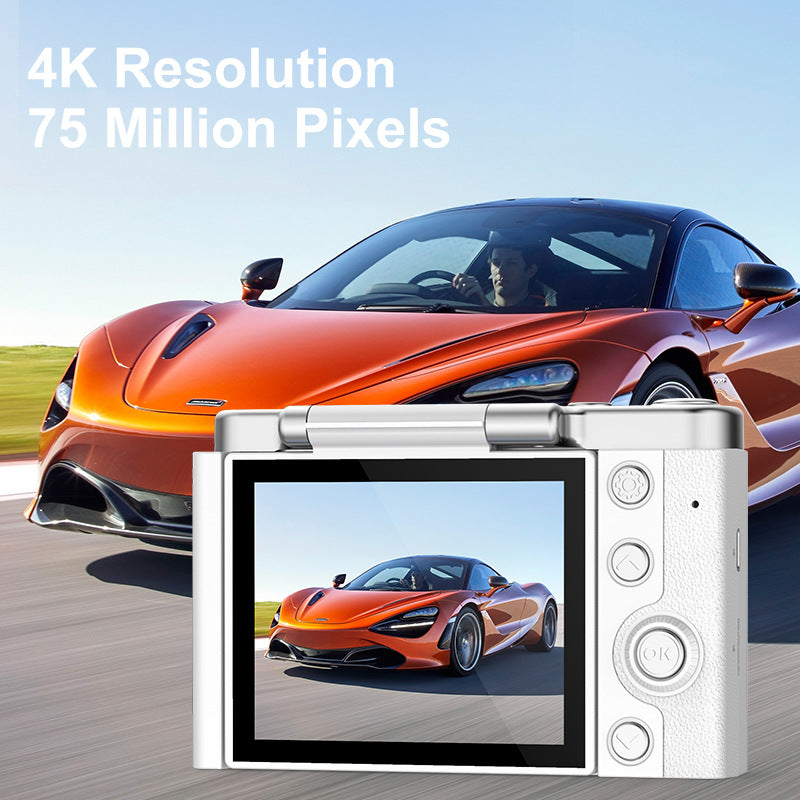4K Ultra HD Digital Camera - 75MP, 2.8-inch Rotatable Screen, Auto Focus & Built-in Flash pink