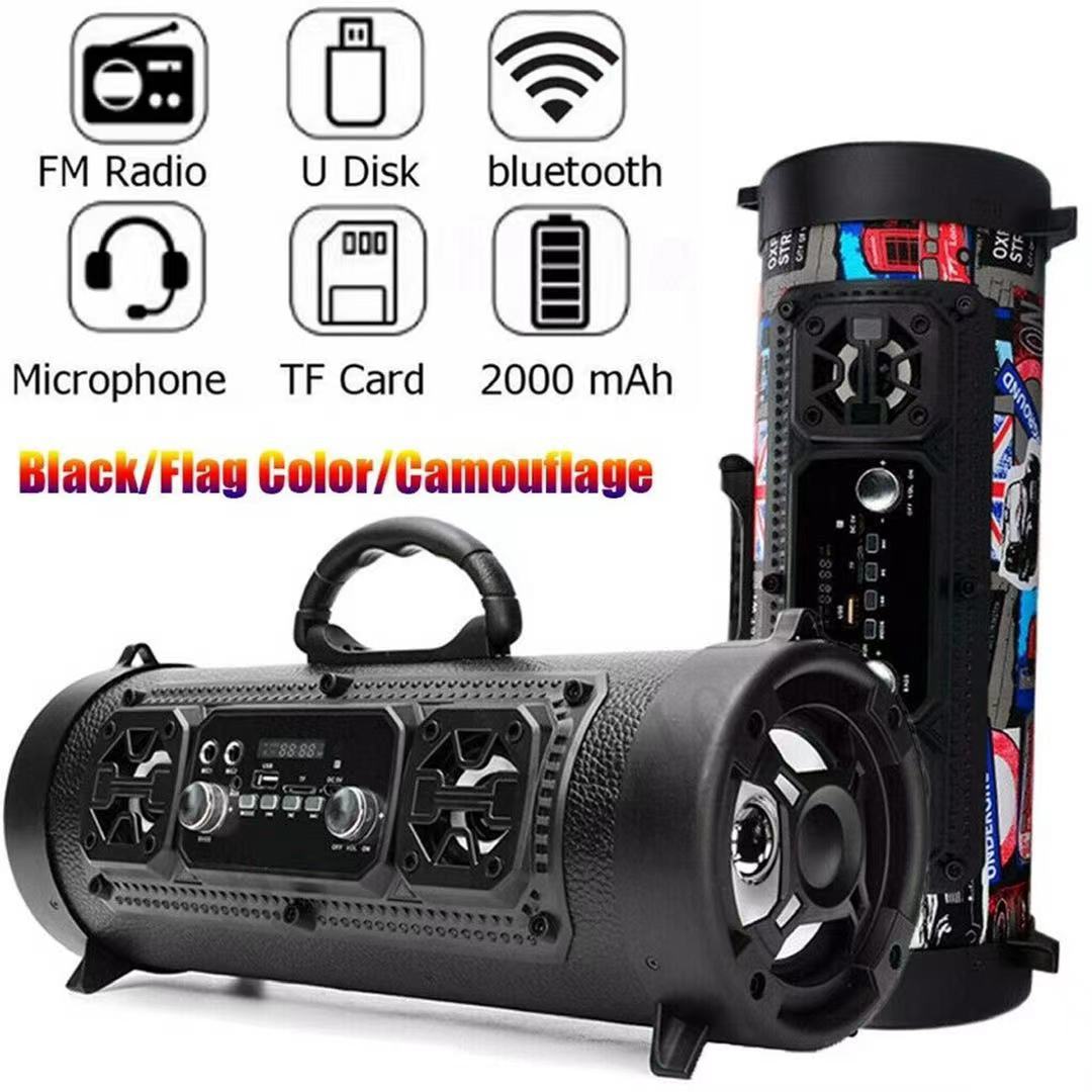 Portable Wireless Speaker - FM Radio, USB/TF Playback, AUX Input, Microphone Support & 2000mAh Battery black