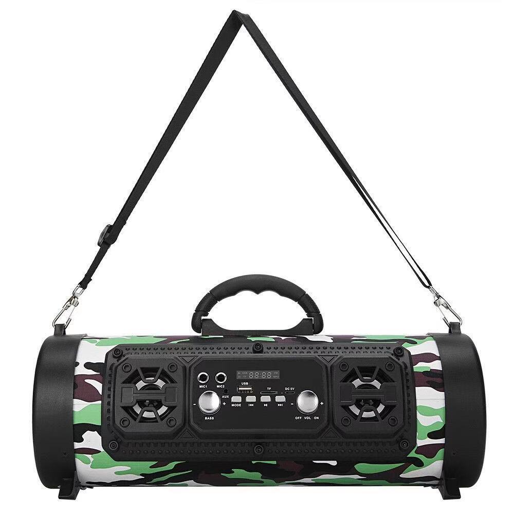 Portable Wireless Speaker - FM Radio, USB/TF Playback, AUX Input, Microphone Support & 2000mAh Battery Camouflage