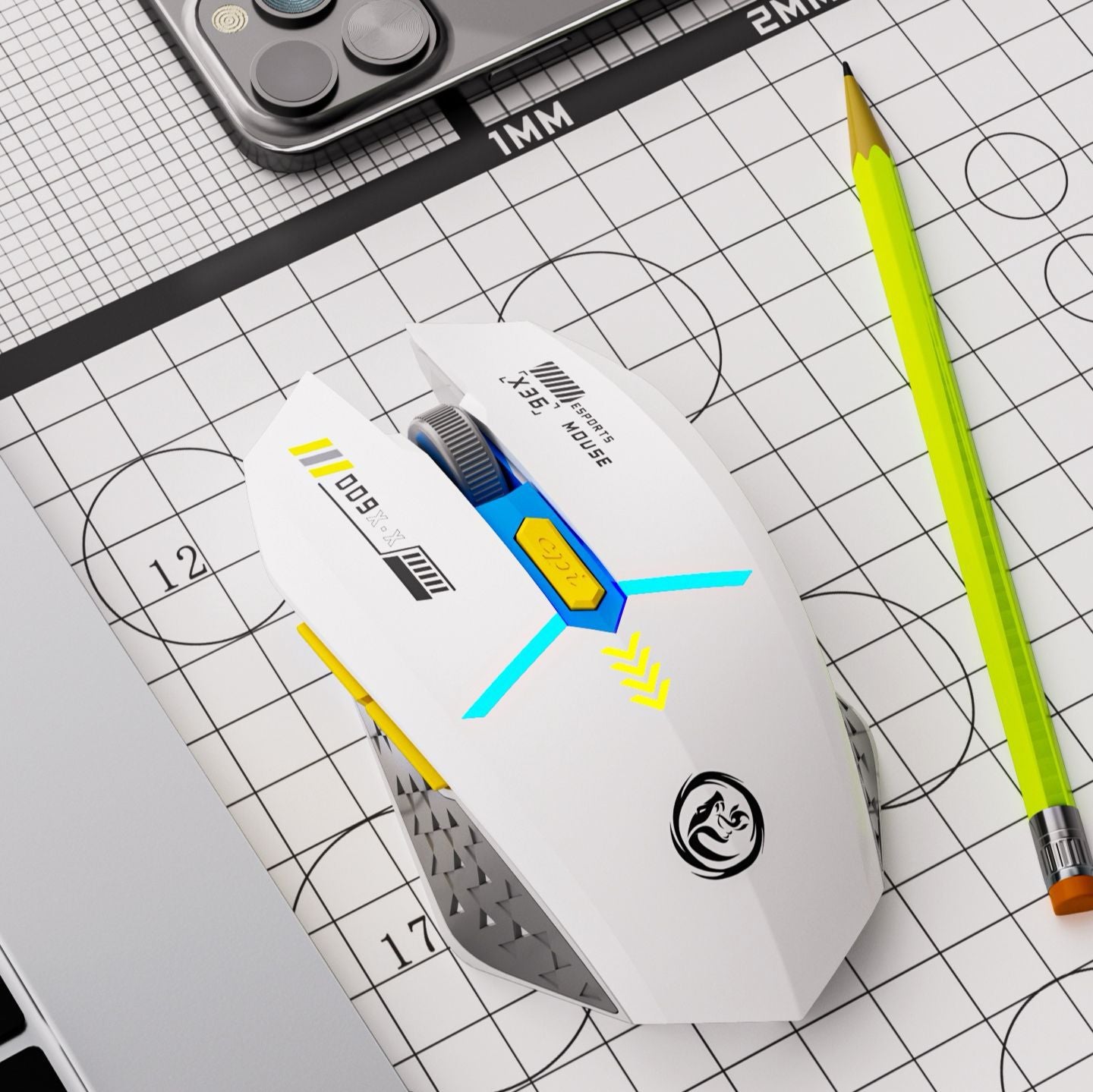 Ergonomic Dual-Mode Wireless Gaming Mouse - Mute Buttons, Adjustable DPI, Rechargeable, Multi-Assist Keys white