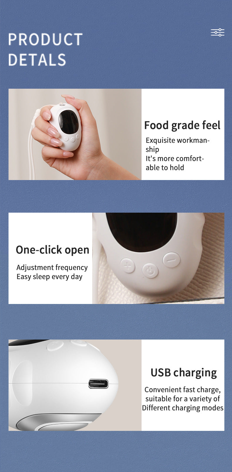 Handheld Microcurrent Sleep Aid Device - USB Rechargeable Pulse Massager for Relaxation & Deep Sleep black