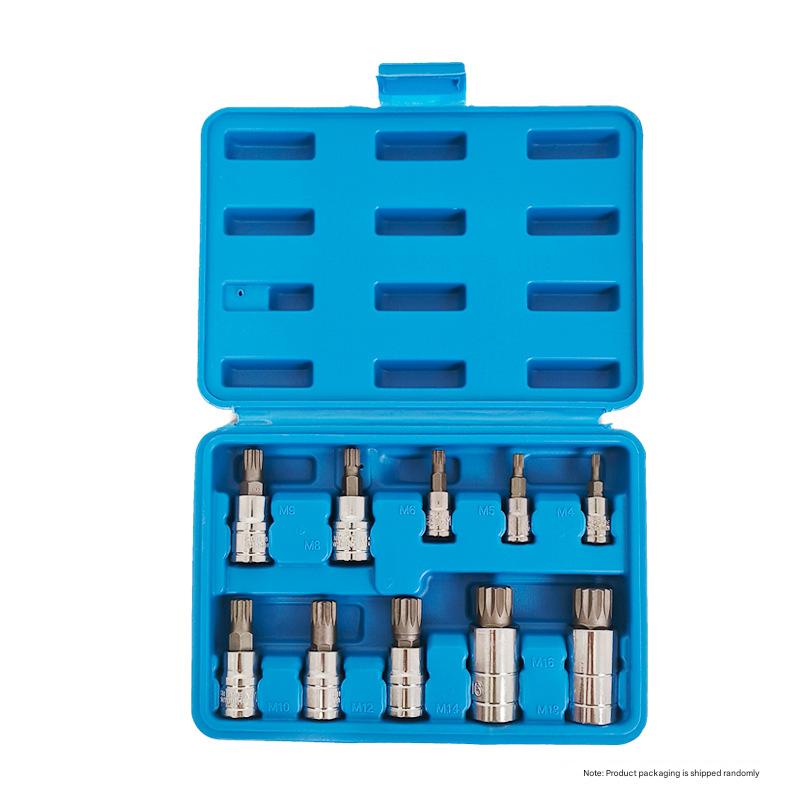 10-Piece M-Type Spline Bit Socket Set - Chrome Steel, Polished & Quenched for Durability with Storage Case blue