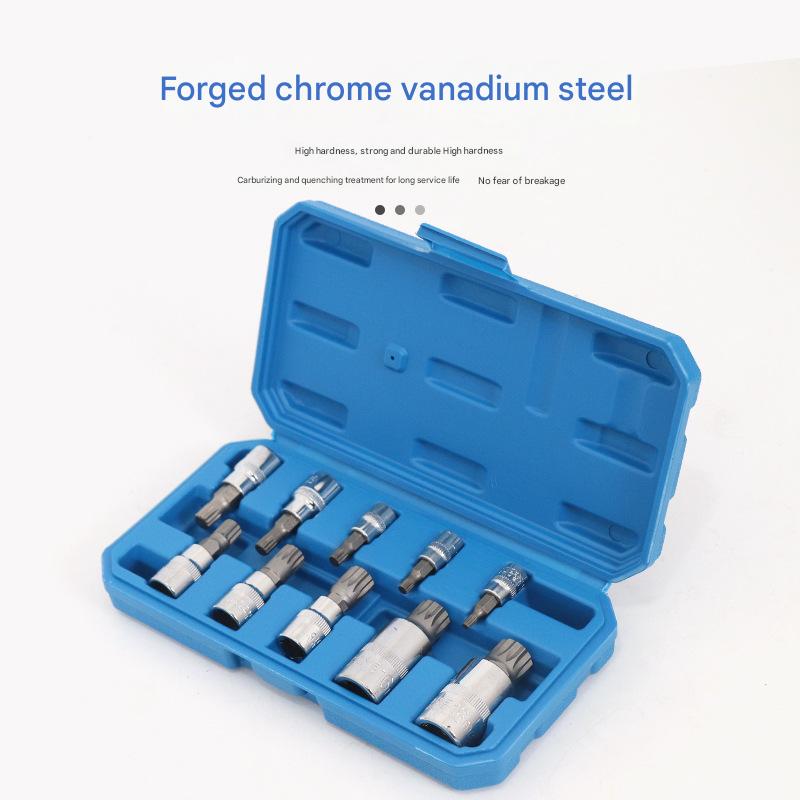 10-Piece M-Type Spline Bit Socket Set - Chrome Steel, Polished & Quenched for Durability with Storage Case blue