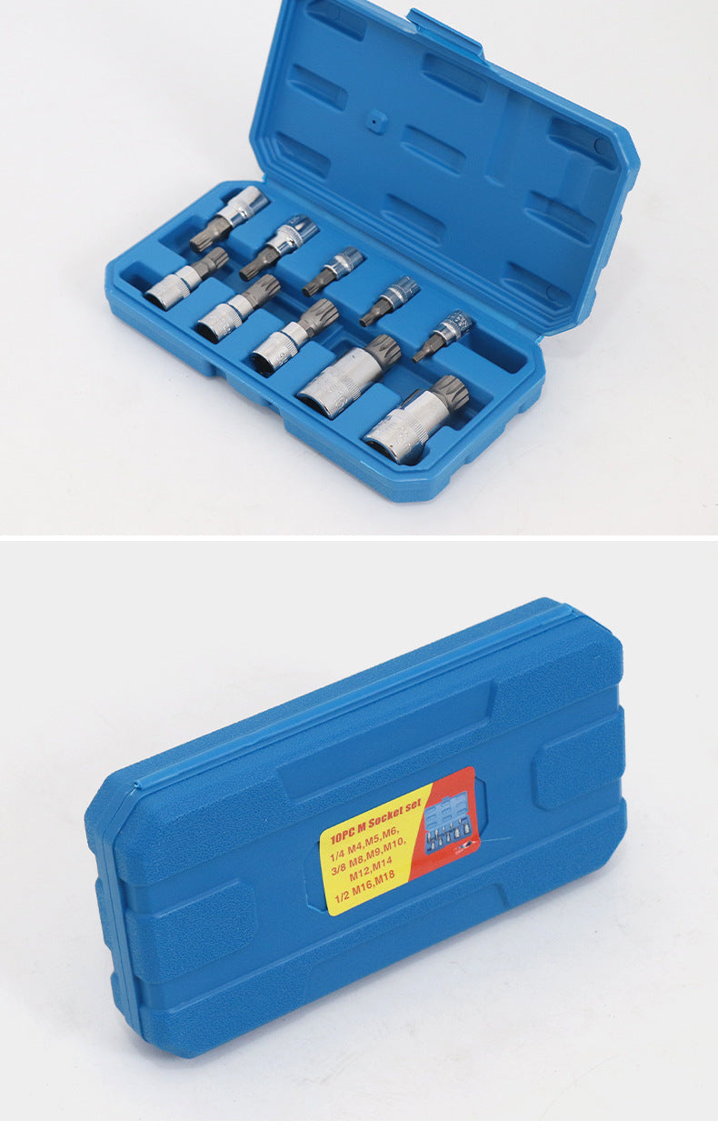 10-Piece M-Type Spline Bit Socket Set - Chrome Steel, Polished & Quenched for Durability with Storage Case blue