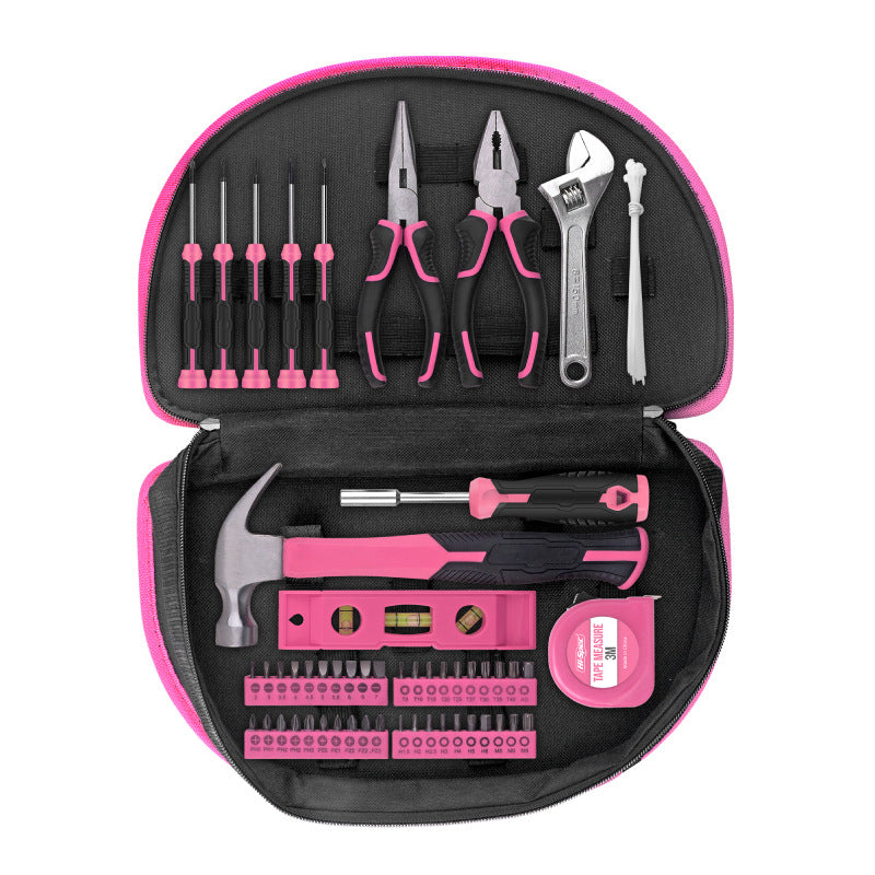 63-Piece Essential Home Repair Tool Kit with Portable Zipper Case pink