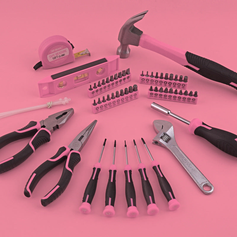63-Piece Essential Home Repair Tool Kit with Portable Zipper Case pink