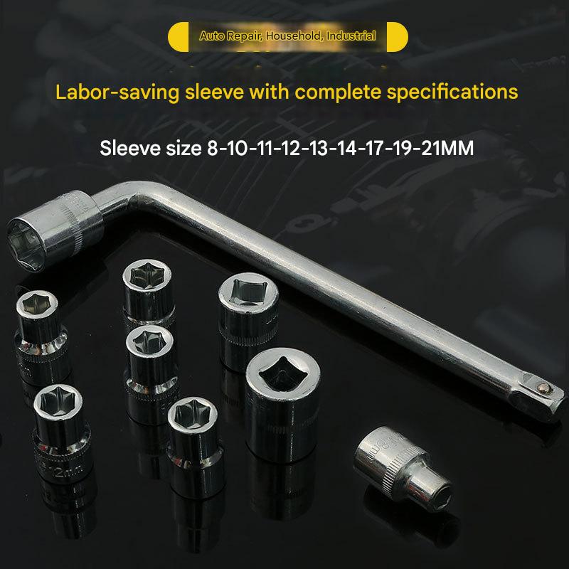 Two 10-piece L-shaped socket wrench sets - 1/2" drive chrome vanadium steel with metric sockets and housings gray