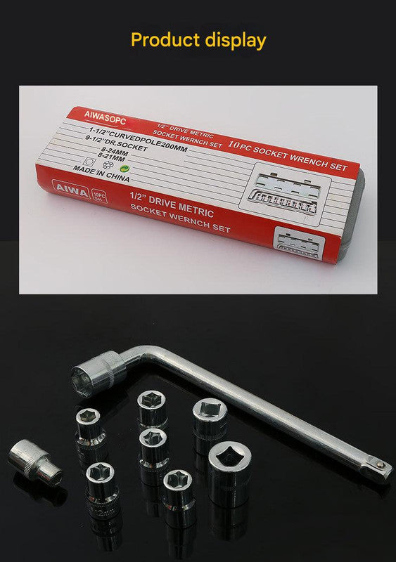 Two 10-piece L-shaped socket wrench sets - 1/2" drive chrome vanadium steel with metric sockets and housings gray