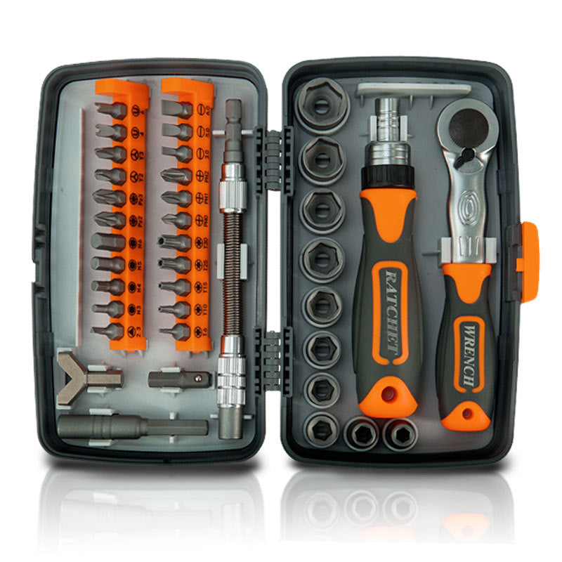 38-Piece Ratchet Screwdriver & Socket Wrench Set - Professional Multi-Bit Repair Tool Kit with Portable Case orange