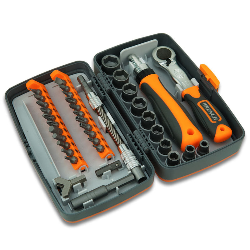 38-Piece Ratchet Screwdriver & Socket Wrench Set - Professional Multi-Bit Repair Tool Kit with Portable Case orange