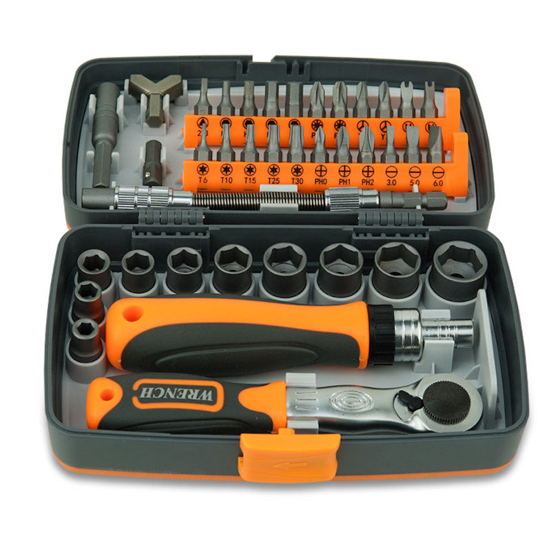 38-Piece Ratchet Screwdriver & Socket Wrench Set - Professional Multi-Bit Repair Tool Kit with Portable Case orange