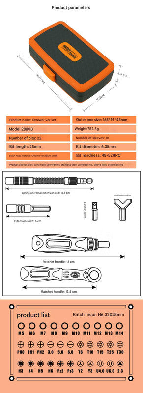 38-Piece Ratchet Screwdriver & Socket Wrench Set - Professional Multi-Bit Repair Tool Kit with Portable Case orange