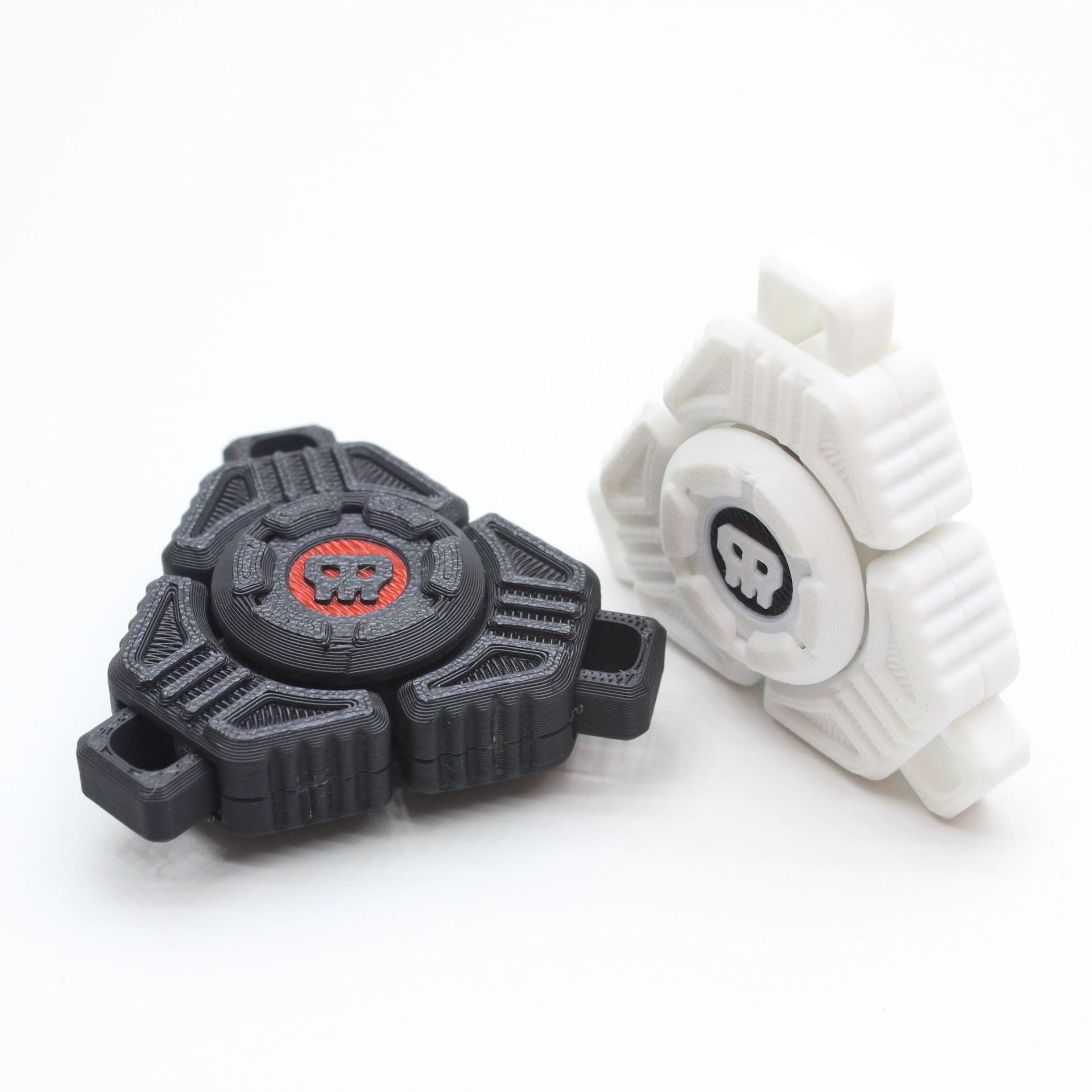 Two Sci-Fi Triangular Keychain Fidget Spinner - 3D Printed EDC Stress Relief Toy white